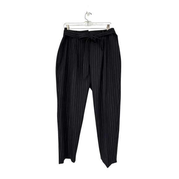 Talbots Pintripe Pants High Waist Slim Ankle Stretch Size 10 Classic Belted Navy - Picture 2 of 9